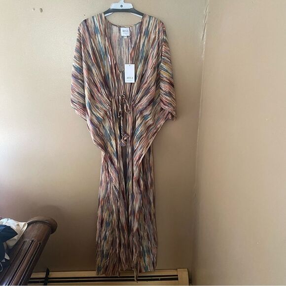 Misa Los Angeles Rena Kaftan Dress Cotton-blend abstract print gather tie maxi - Picture 10 of 13